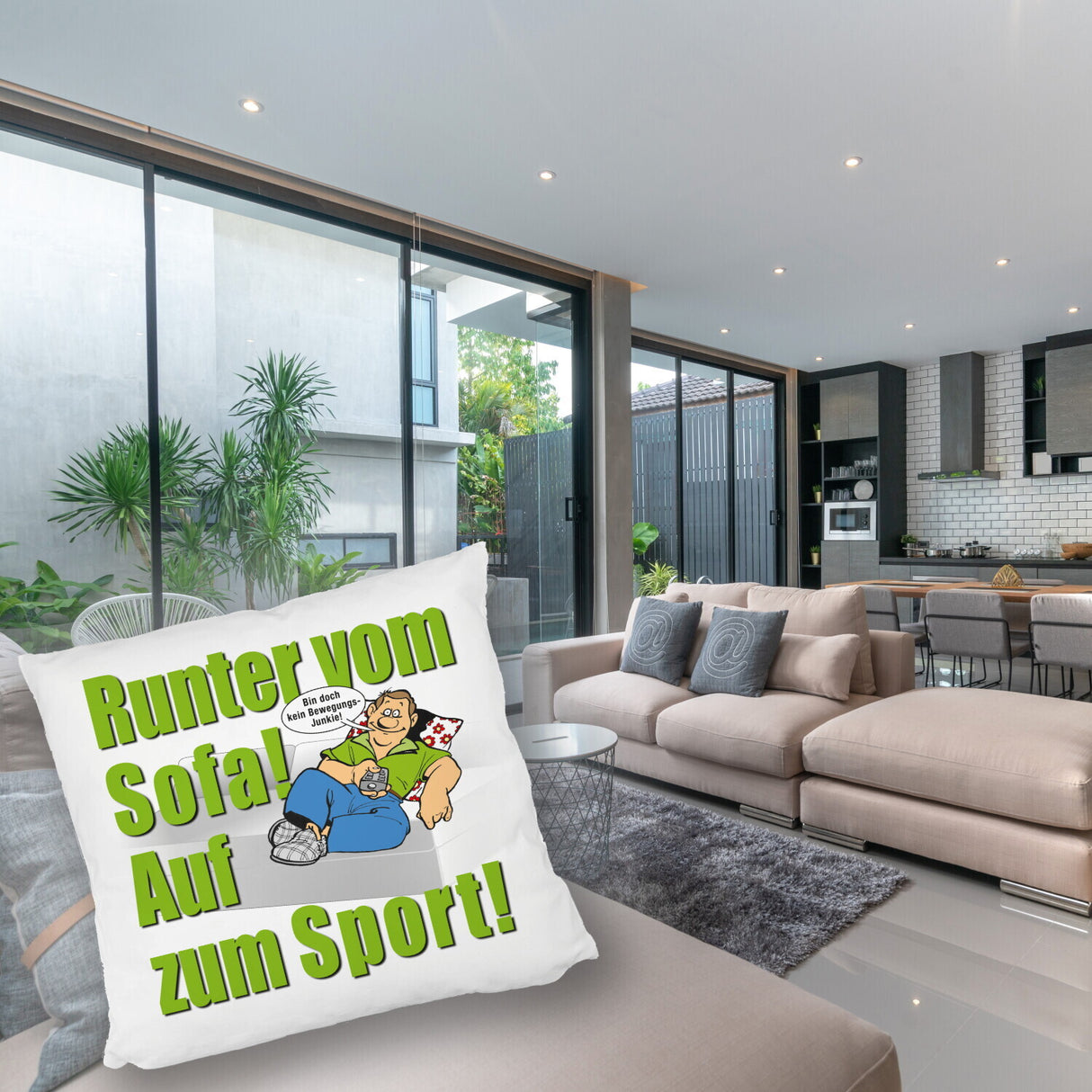 Auf zum Sport! Motivations Kissen mit Text und Spruch
