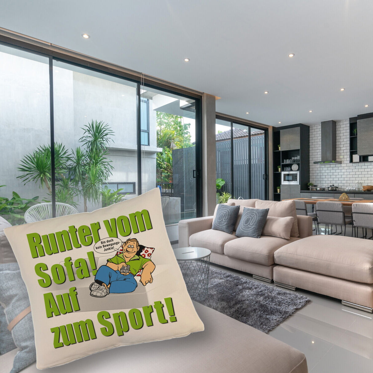 Auf zum Sport! Motivations Kissen mit Text und Spruch