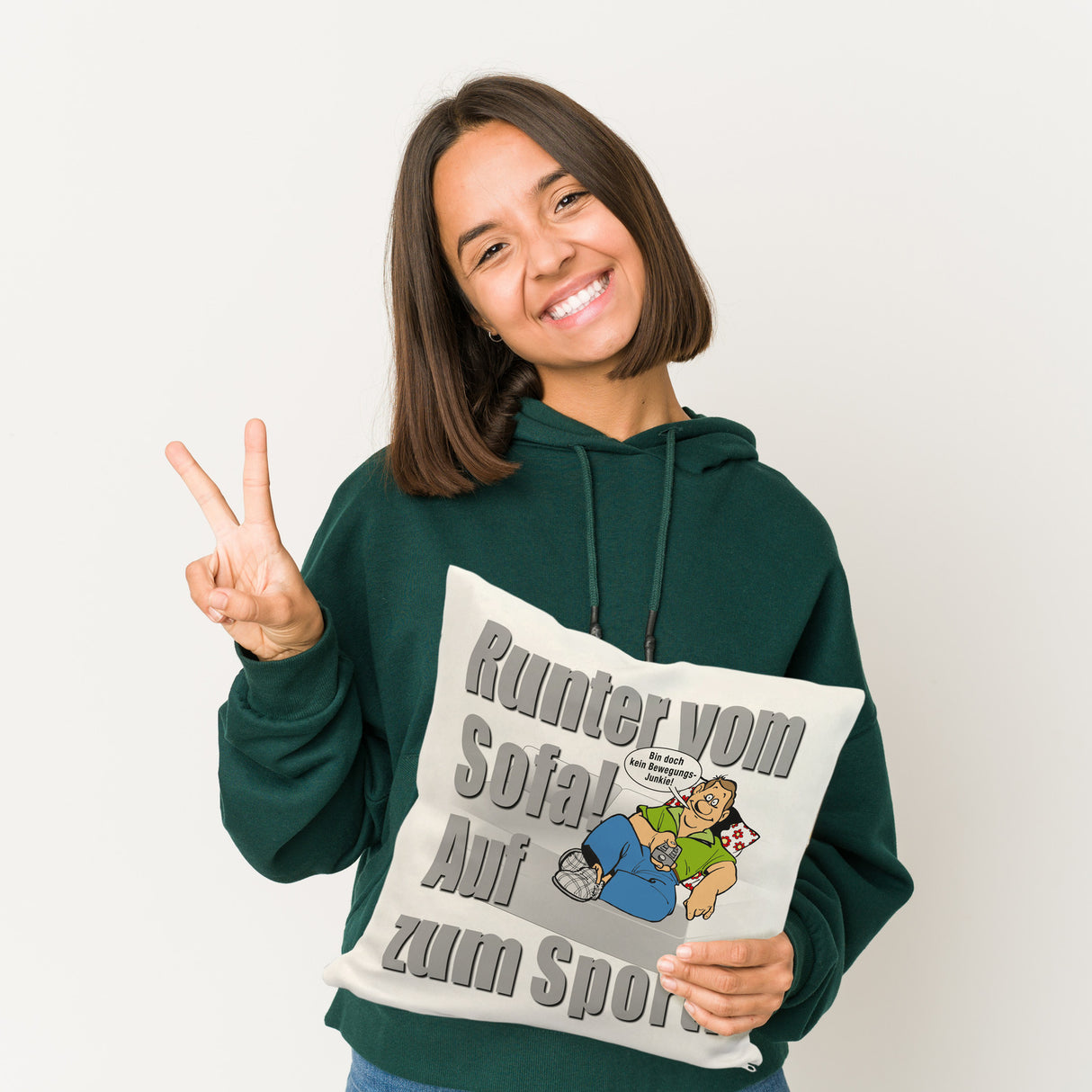 Auf zum Sport! Motivations Kissen mit Text und Spruch