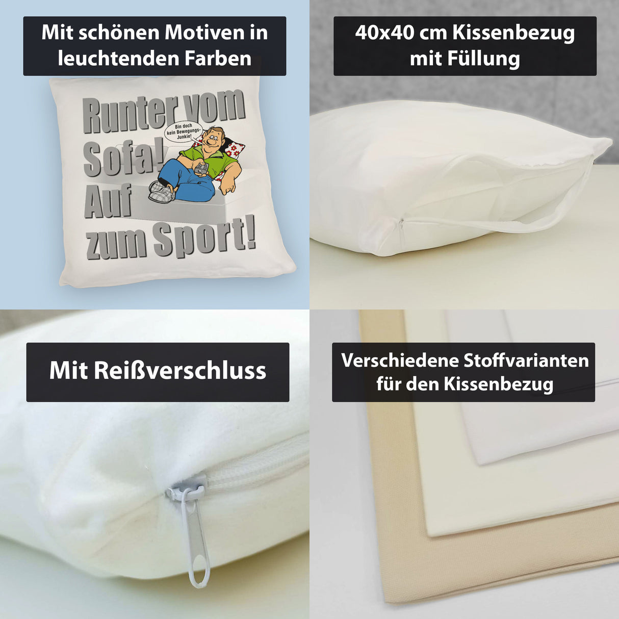 Auf zum Sport! Motivations Kissen mit Text und Spruch