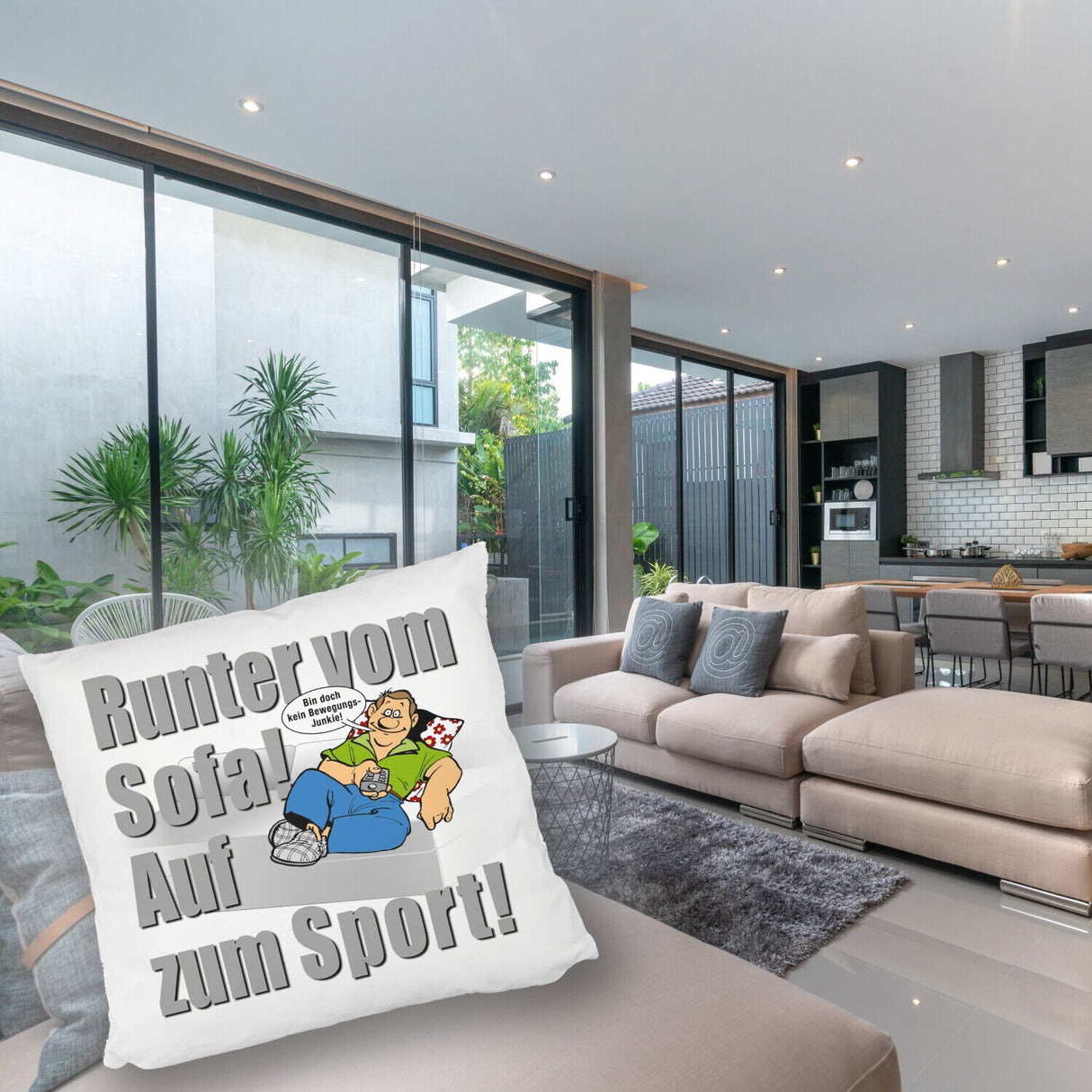 Auf zum Sport! Motivations Kissen mit Text und Spruch