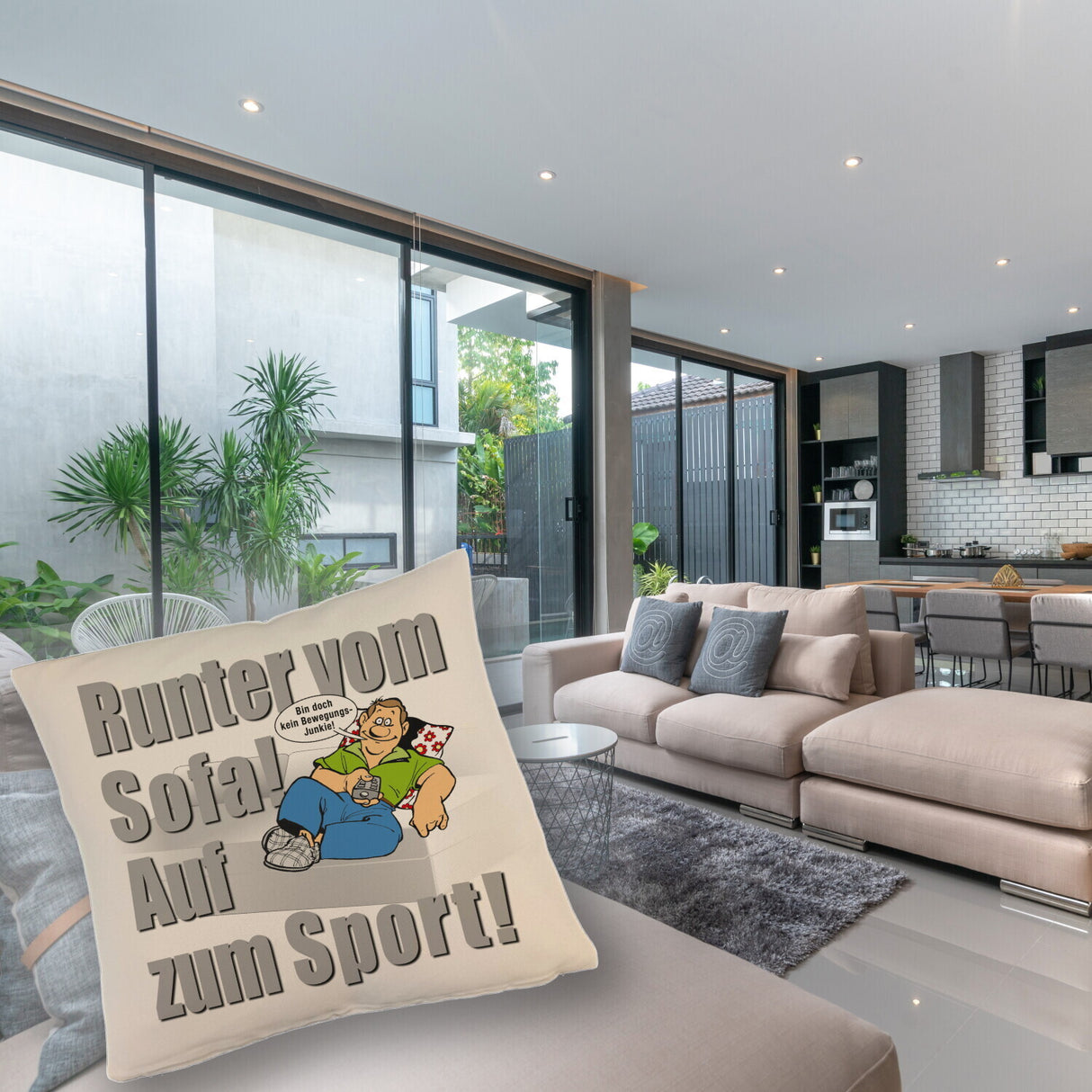 Auf zum Sport! Motivations Kissen mit Text und Spruch