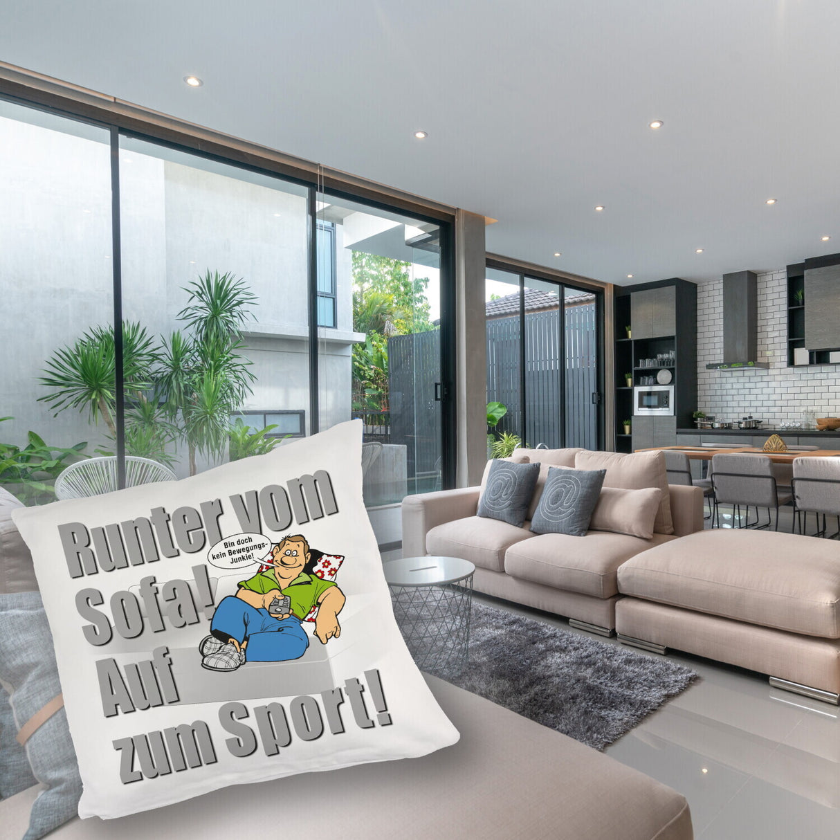 Auf zum Sport! Motivations Kissen mit Text und Spruch