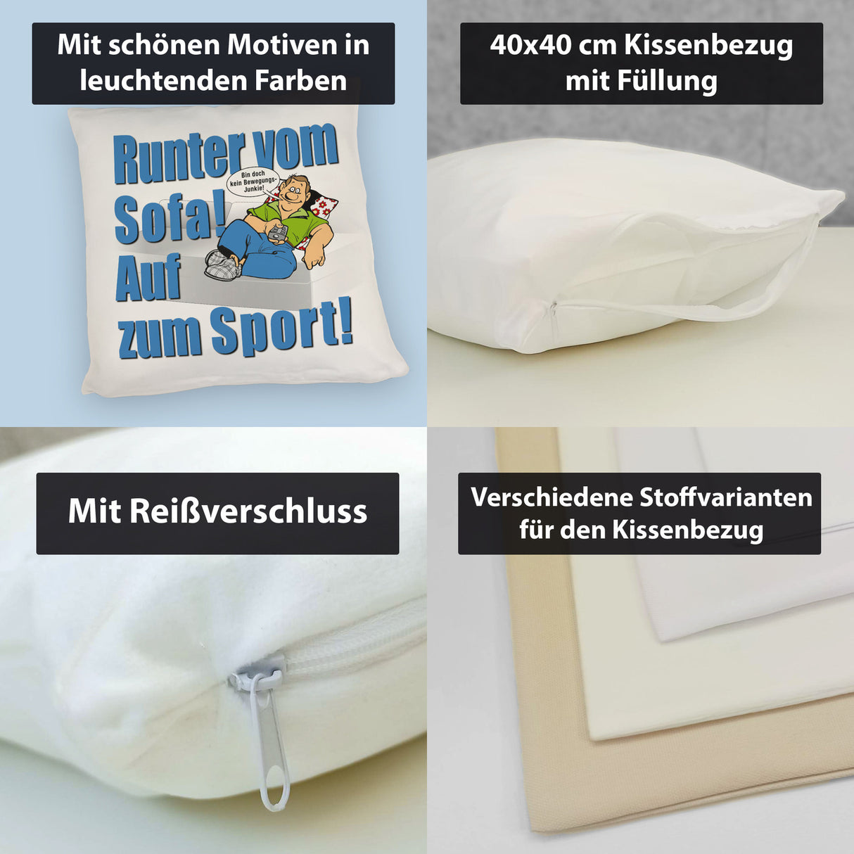 Auf zum Sport! Motivations Kissen mit Text und Spruch