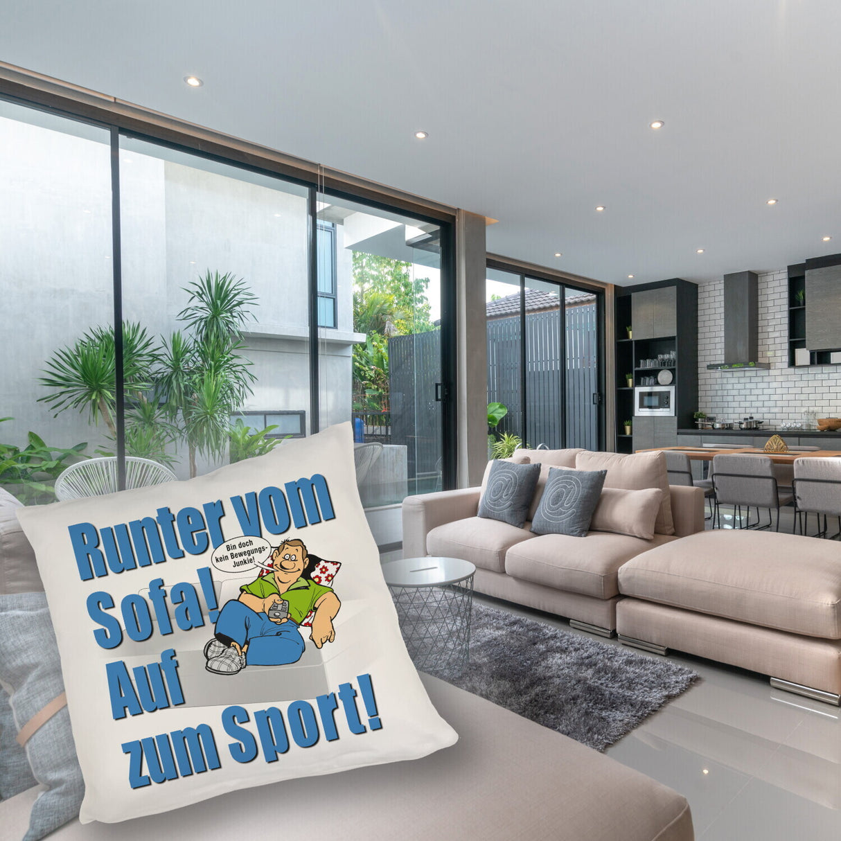 Auf zum Sport! Motivations Kissen mit Text und Spruch