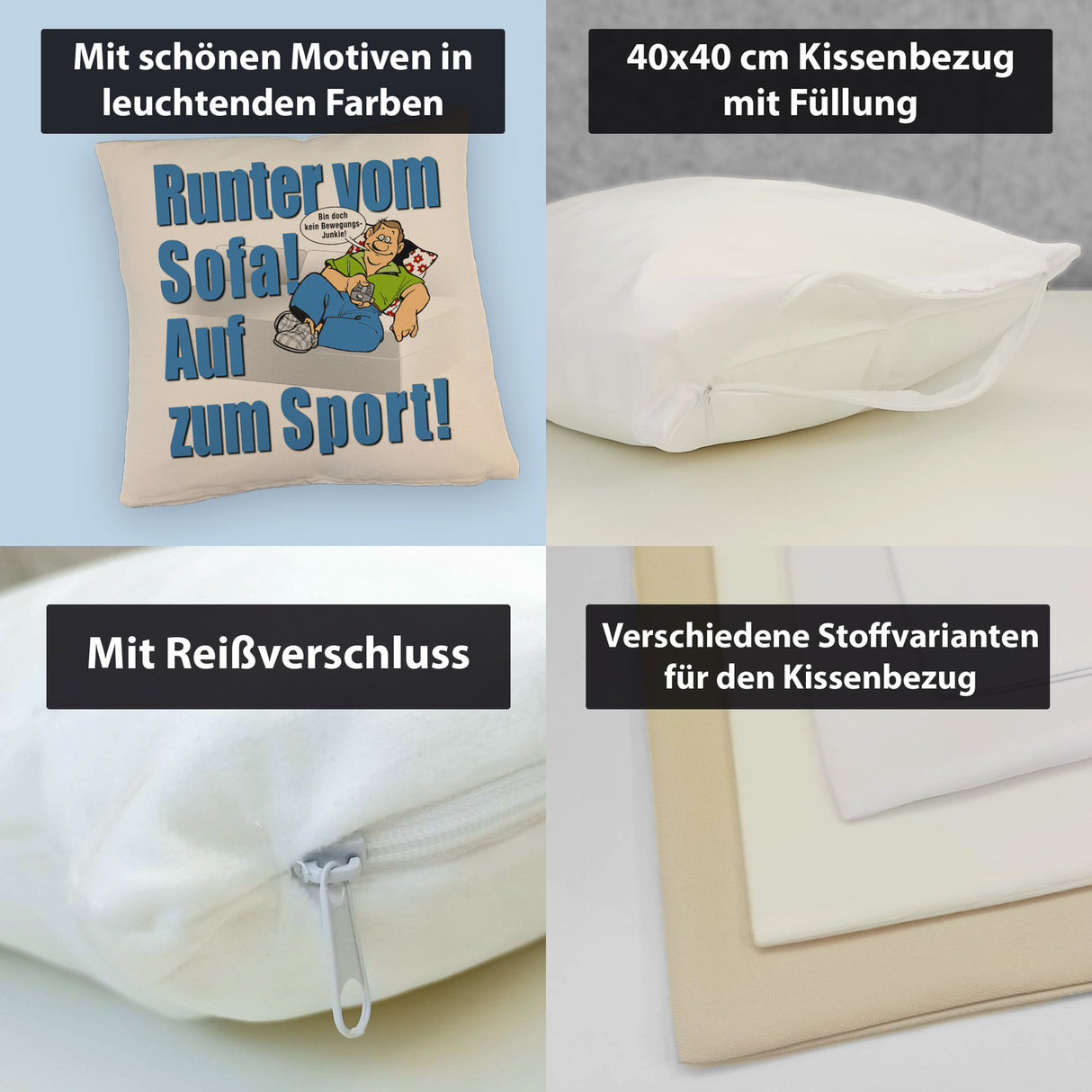 Auf zum Sport! Motivations Kissen mit Text und Spruch