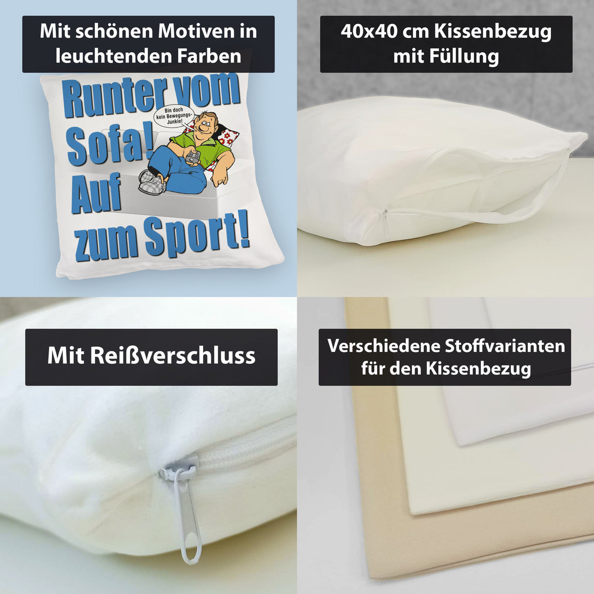 Auf zum Sport! Motivations Kissen mit Text und Spruch