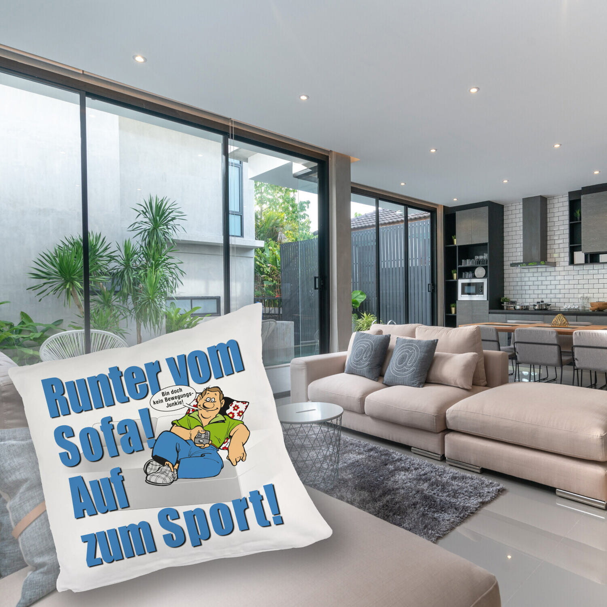 Auf zum Sport! Motivations Kissen mit Text und Spruch