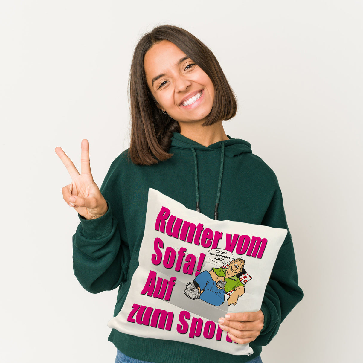 Auf zum Sport! Motivations Kissen mit Text und Spruch