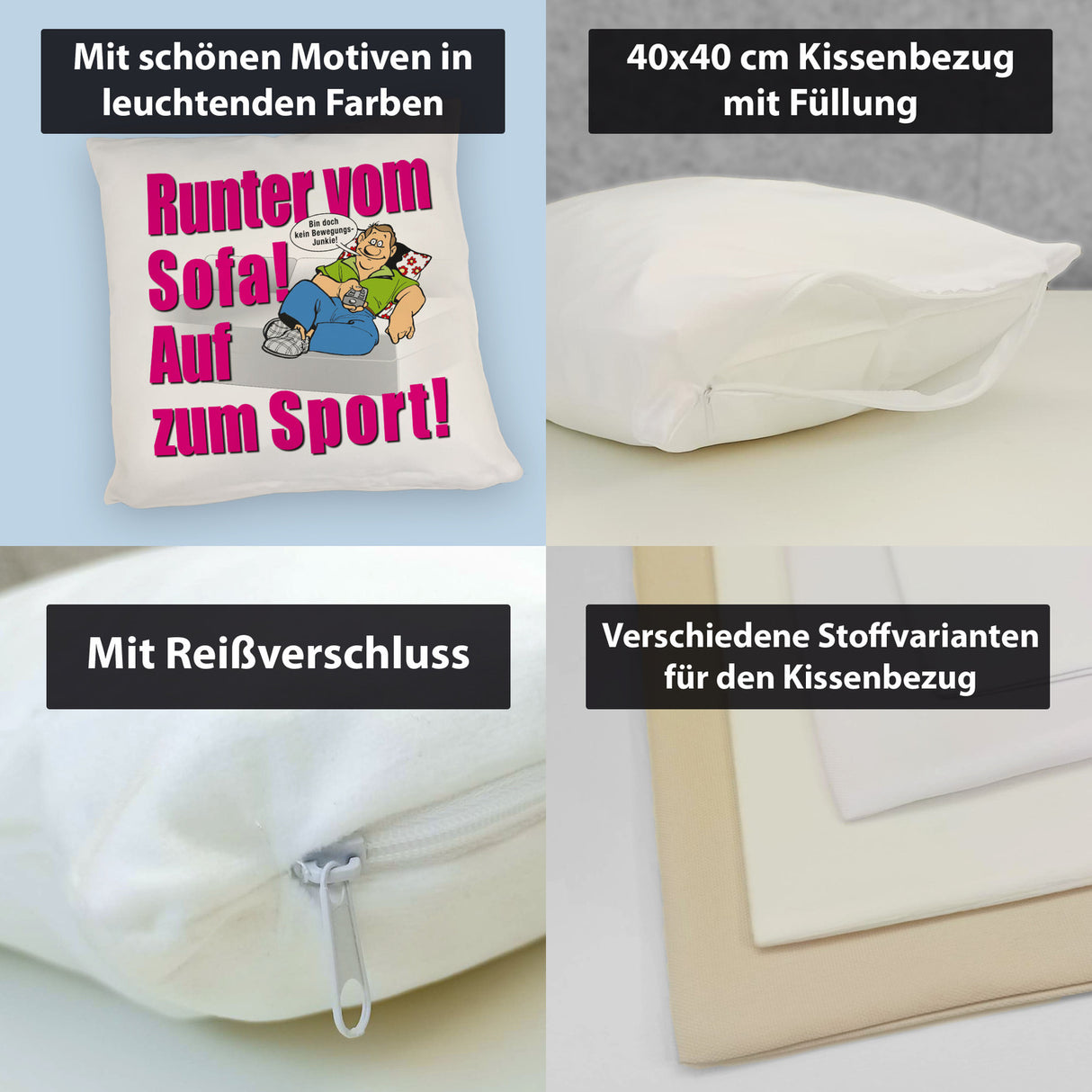 Auf zum Sport! Motivations Kissen mit Text und Spruch