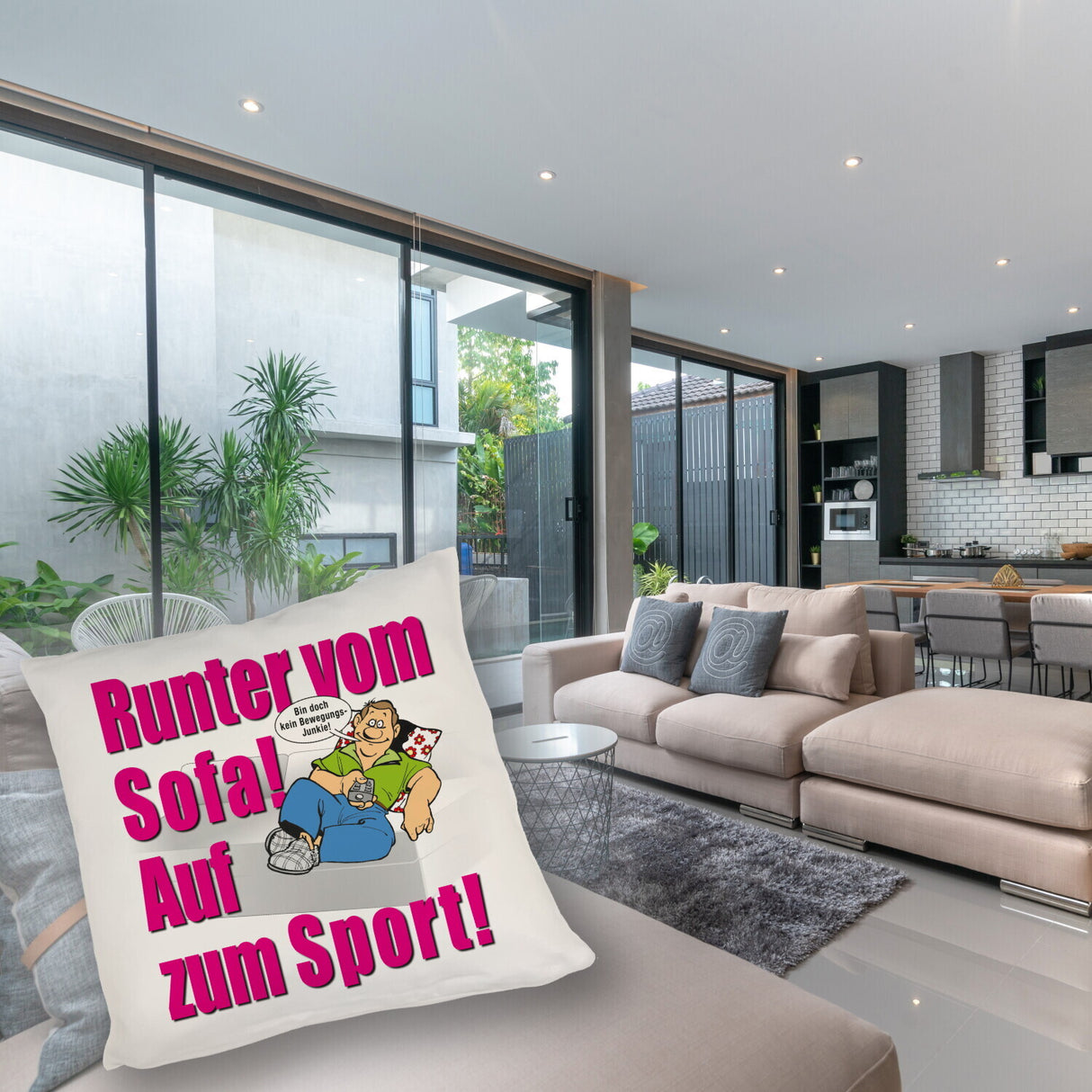Auf zum Sport! Motivations Kissen mit Text und Spruch