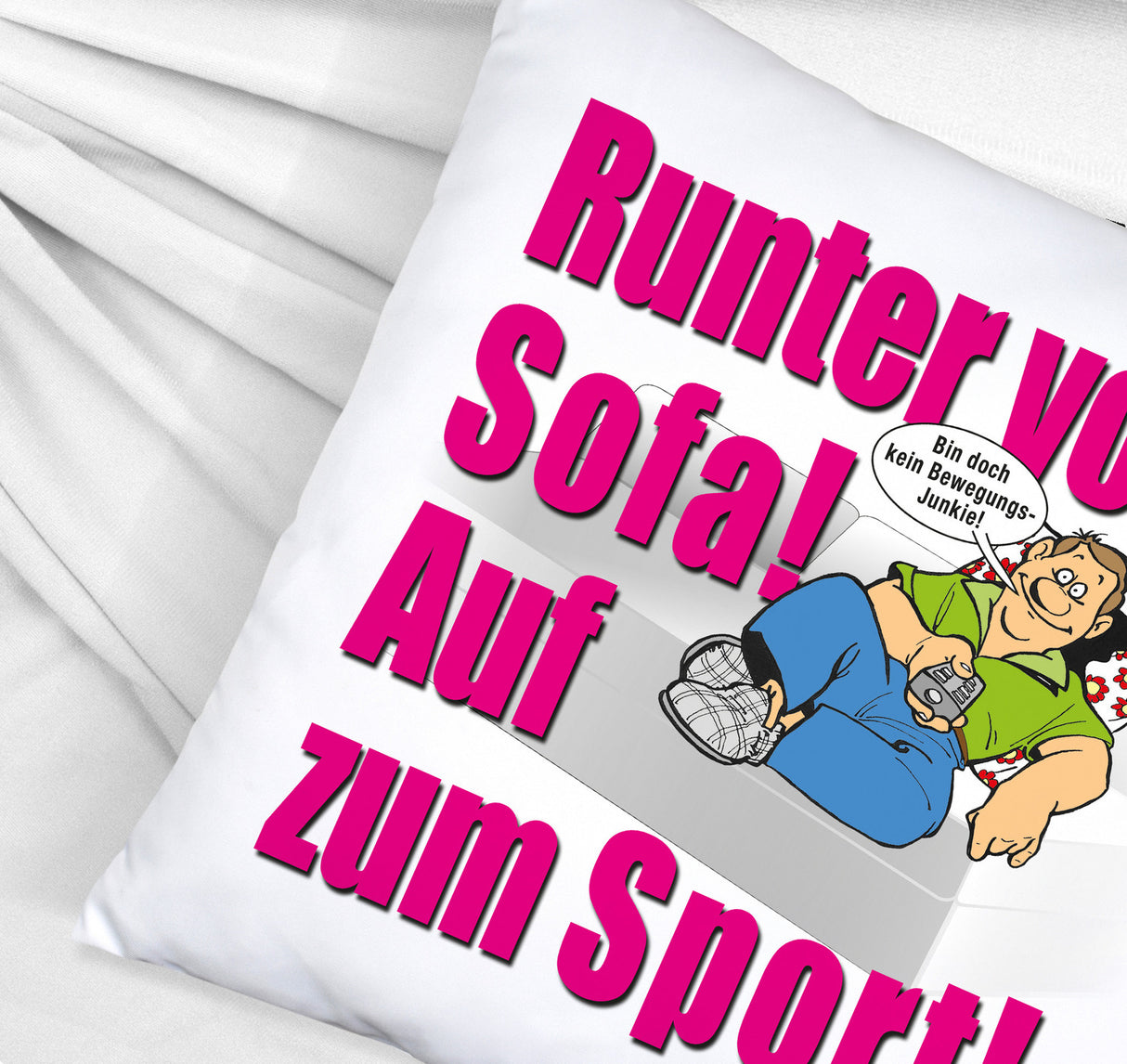 Auf zum Sport! Motivations Kissen mit Text und Spruch