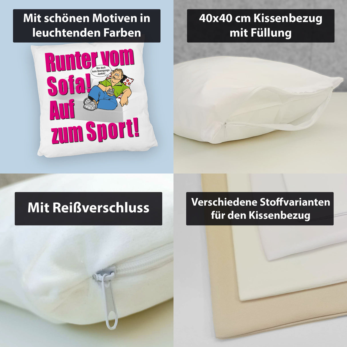 Auf zum Sport! Motivations Kissen mit Text und Spruch
