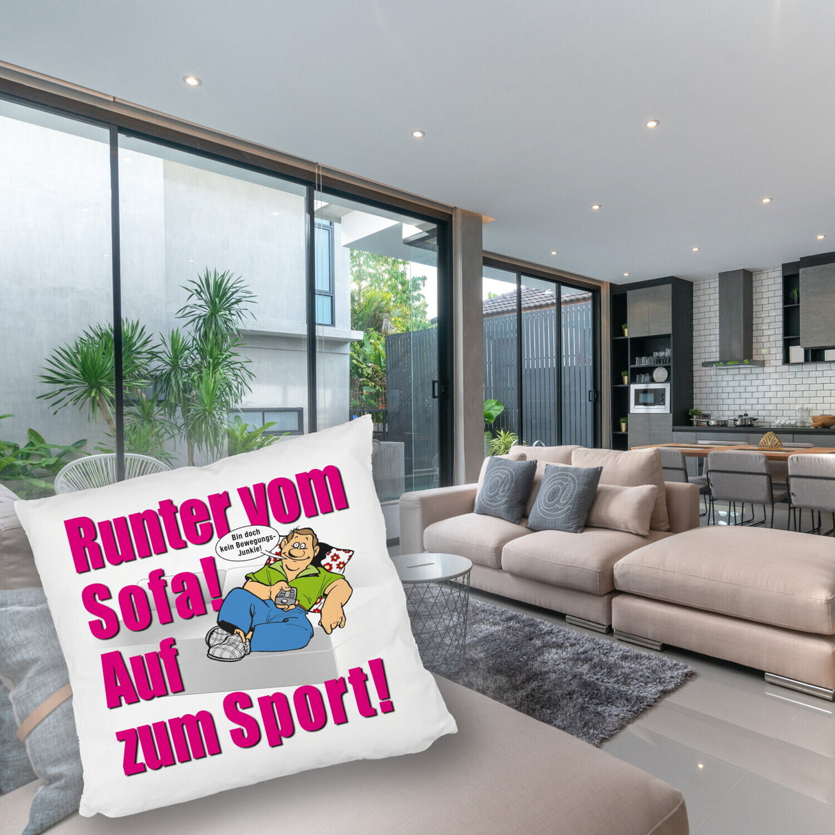 Auf zum Sport! Motivations Kissen mit Text und Spruch