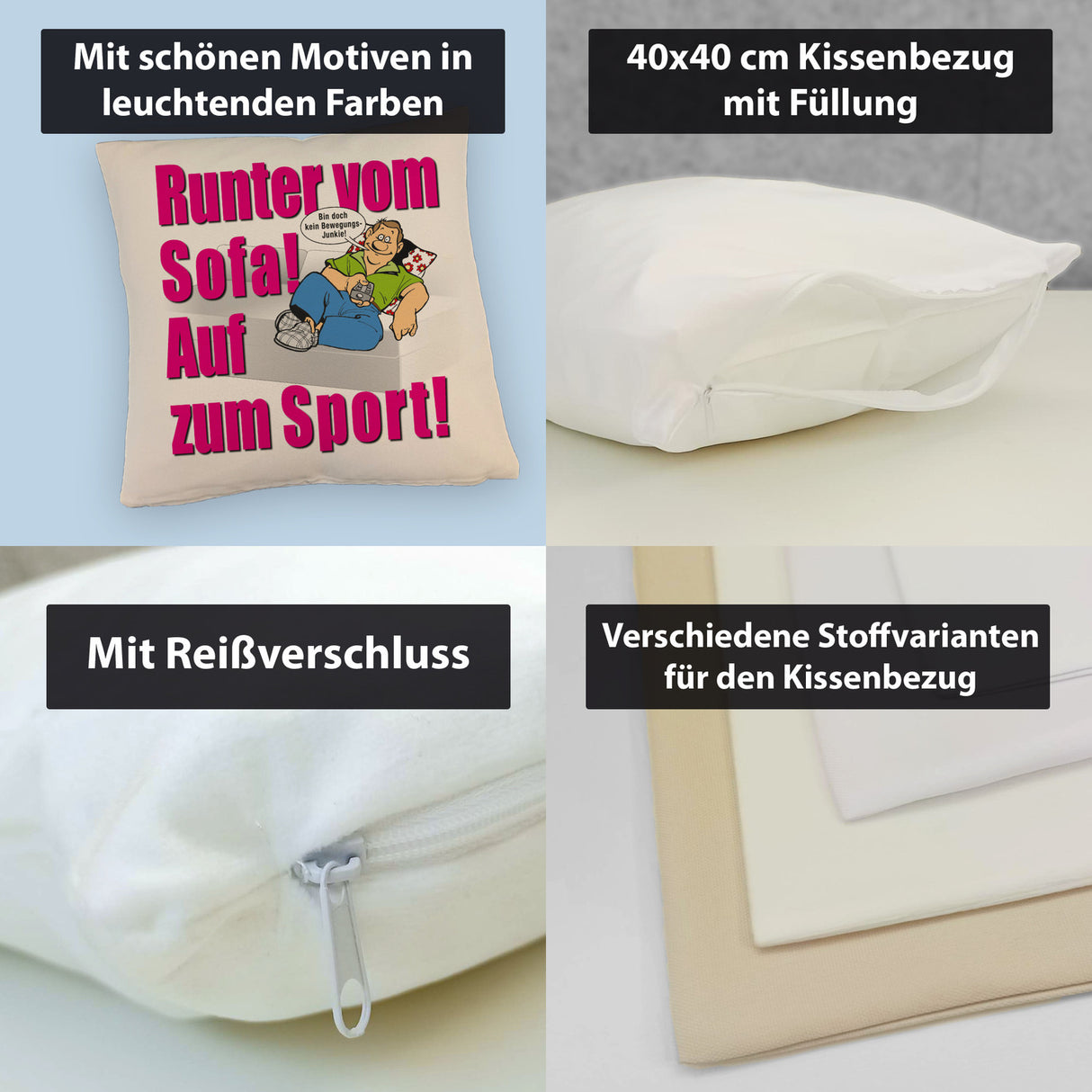Auf zum Sport! Motivations Kissen mit Text und Spruch