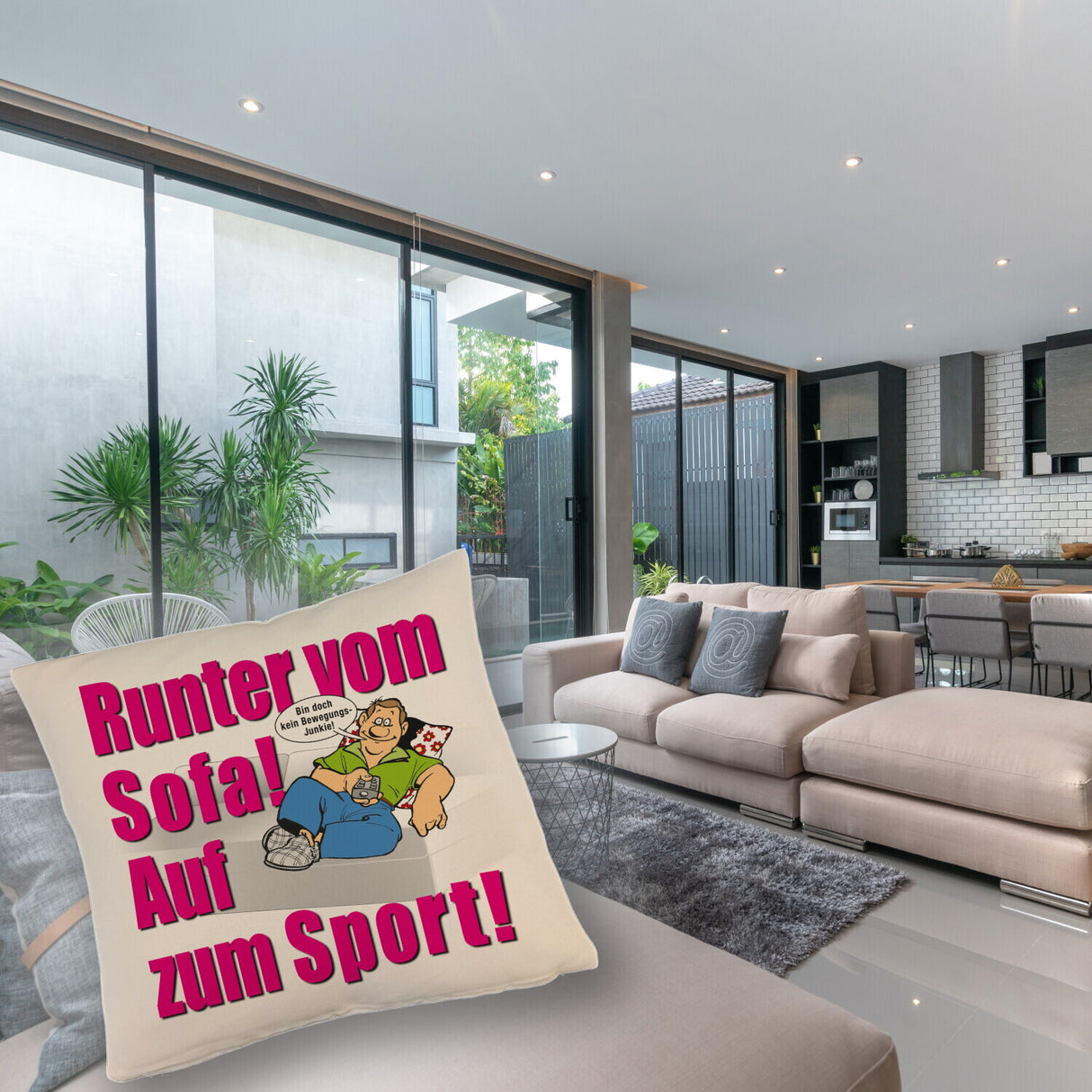 Auf zum Sport! Motivations Kissen mit Text und Spruch