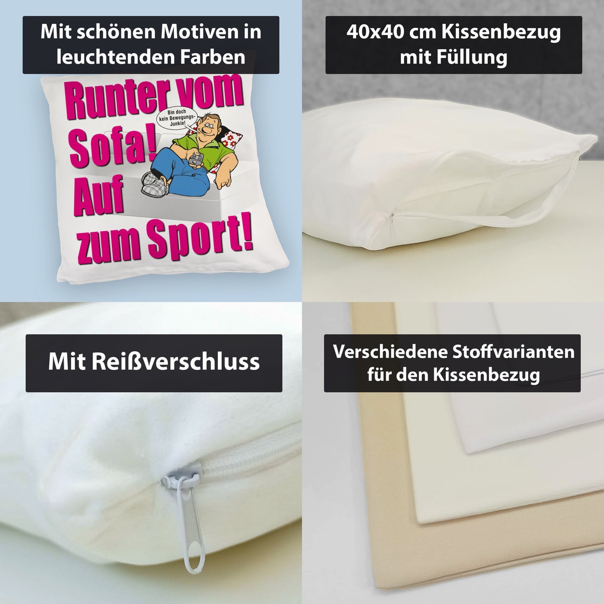 Auf zum Sport! Motivations Kissen mit Text und Spruch