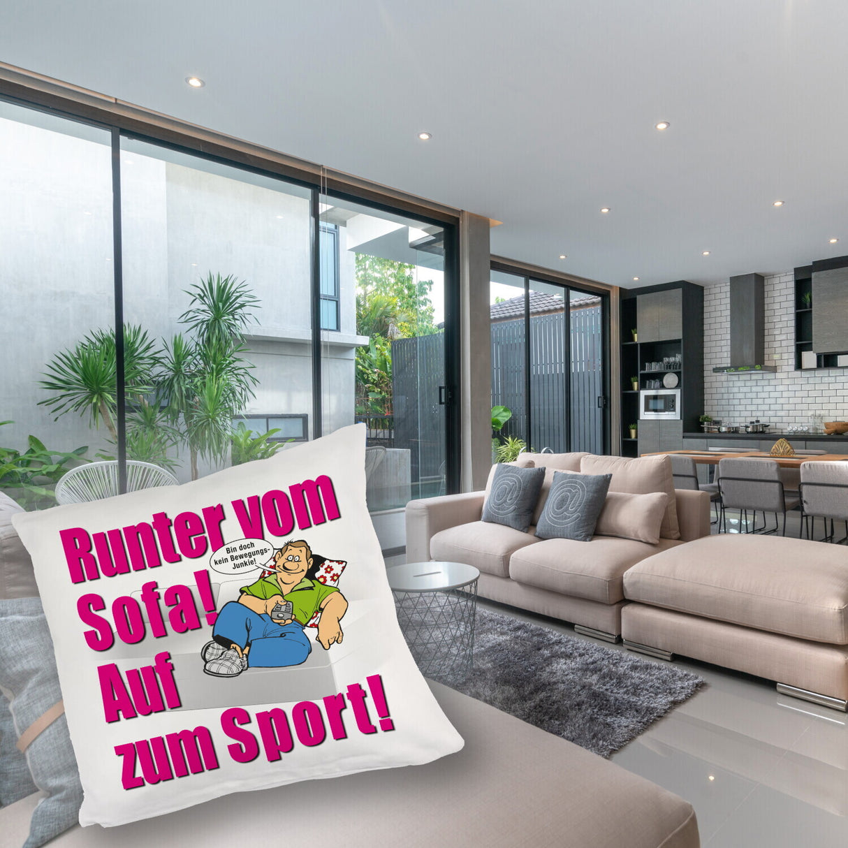 Auf zum Sport! Motivations Kissen mit Text und Spruch