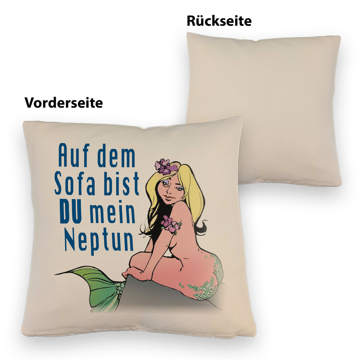 Meerjungfrau Kissen mit Spruch Auf dem Sofa bist du mein Neptun
