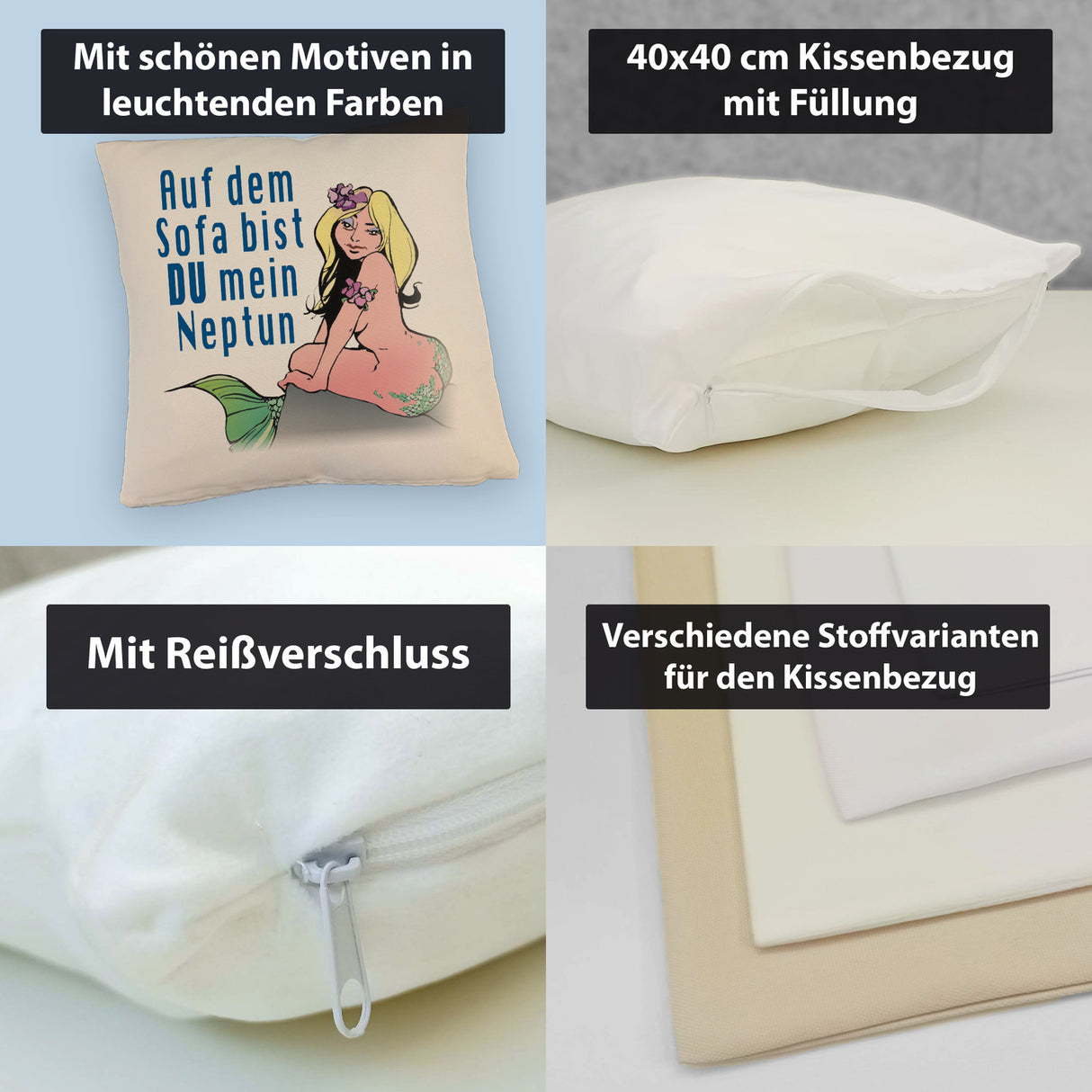 Meerjungfrau Kissen mit Spruch Auf dem Sofa bist du mein Neptun