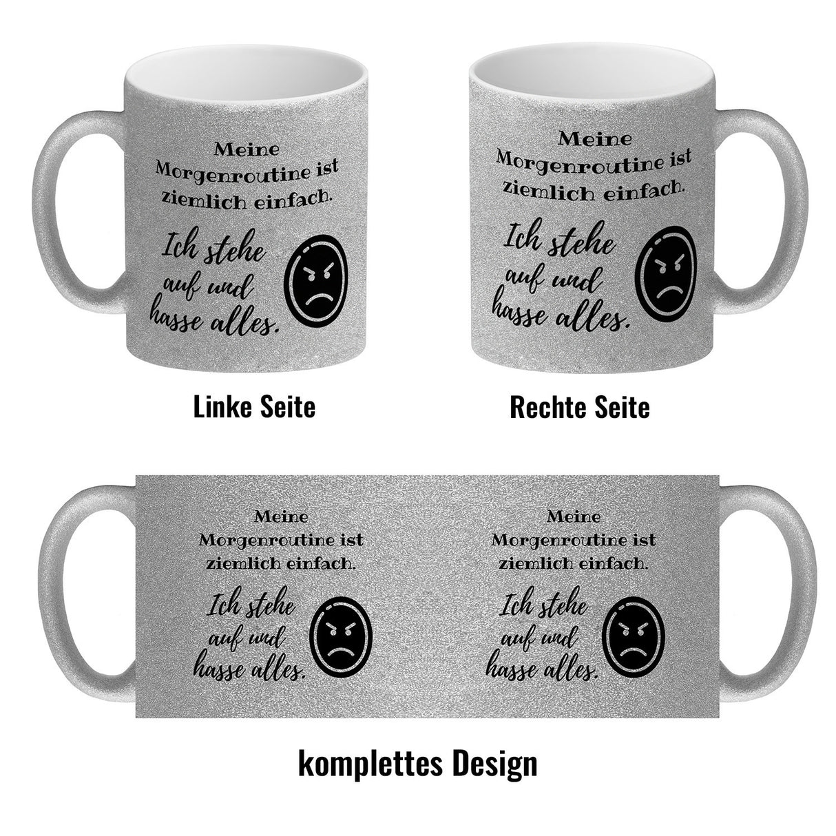 Morgenroutine Kaffeebecher mit Spruch Ich stehe auf und hasse alles