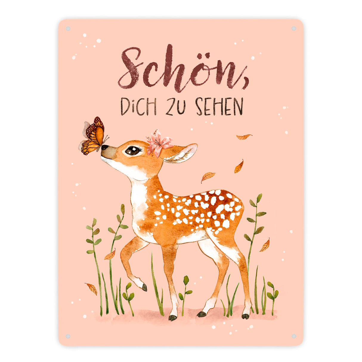 Schön dich zu sehen Metallschild in 15x20 cm mit niedlichem Reh