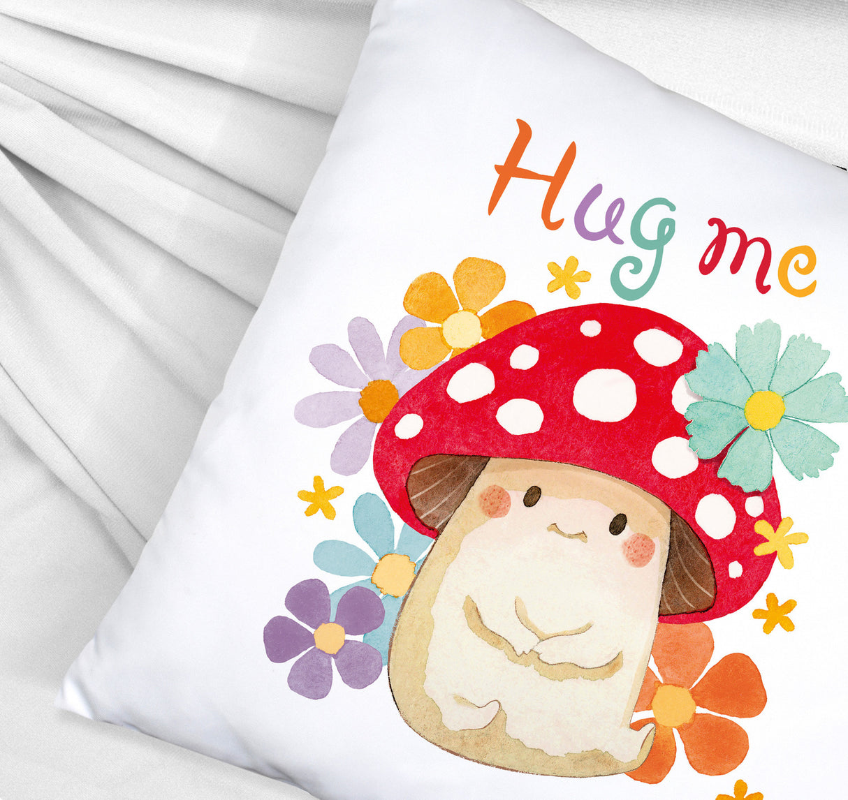 Hug me Kissen mit Fliegenpilz und Blumen