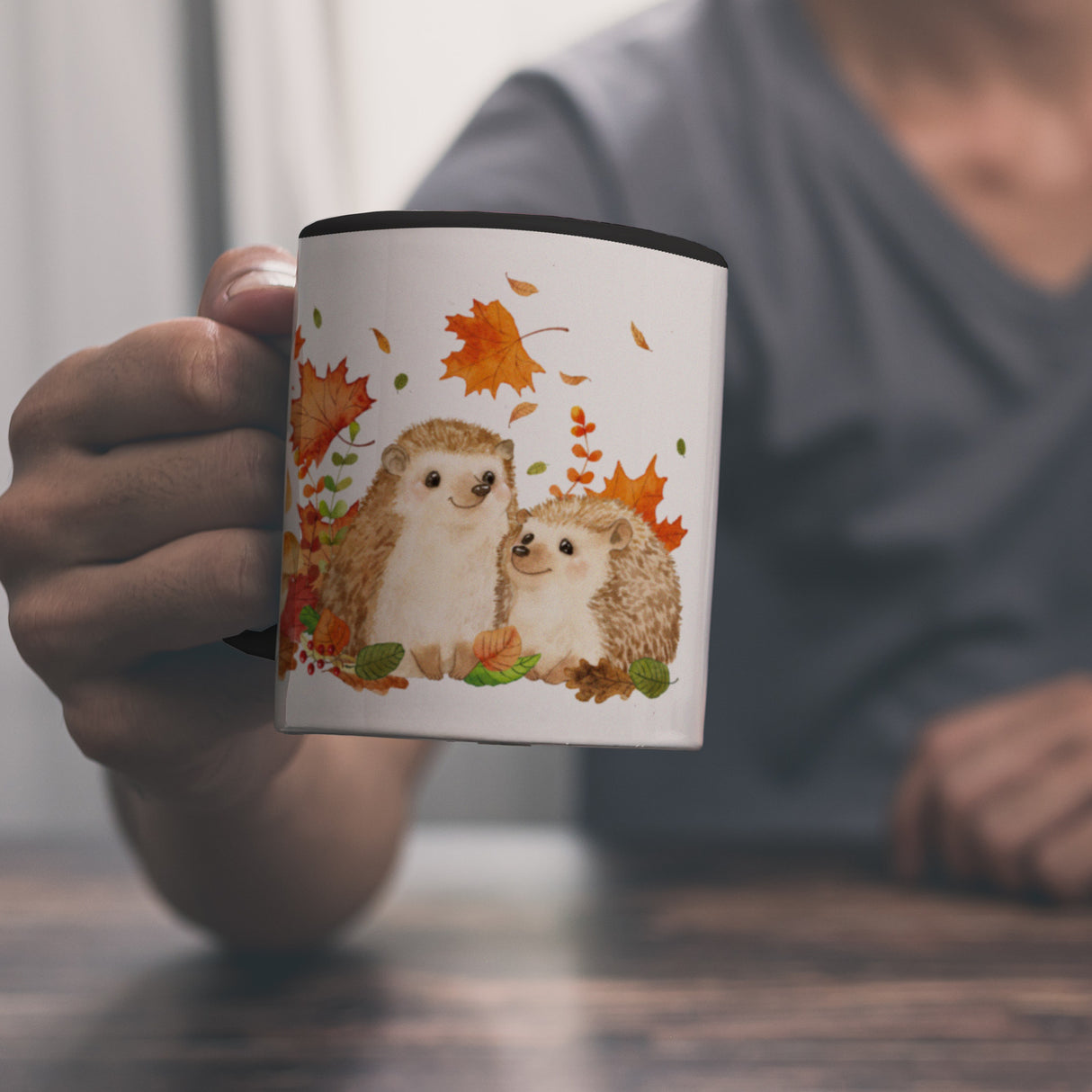 Igel im Herbst Kaffeebecher im Aquarell Stil