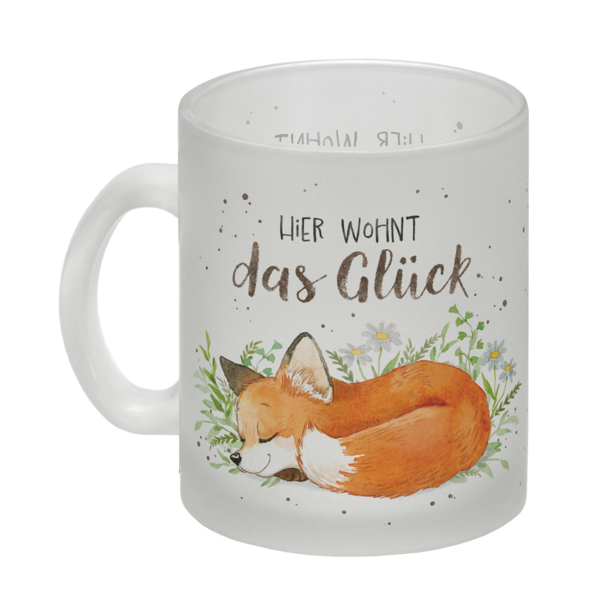 Hier wohnt das Glück Kaffeebecher mit Fuchs im Aquarell-Stil