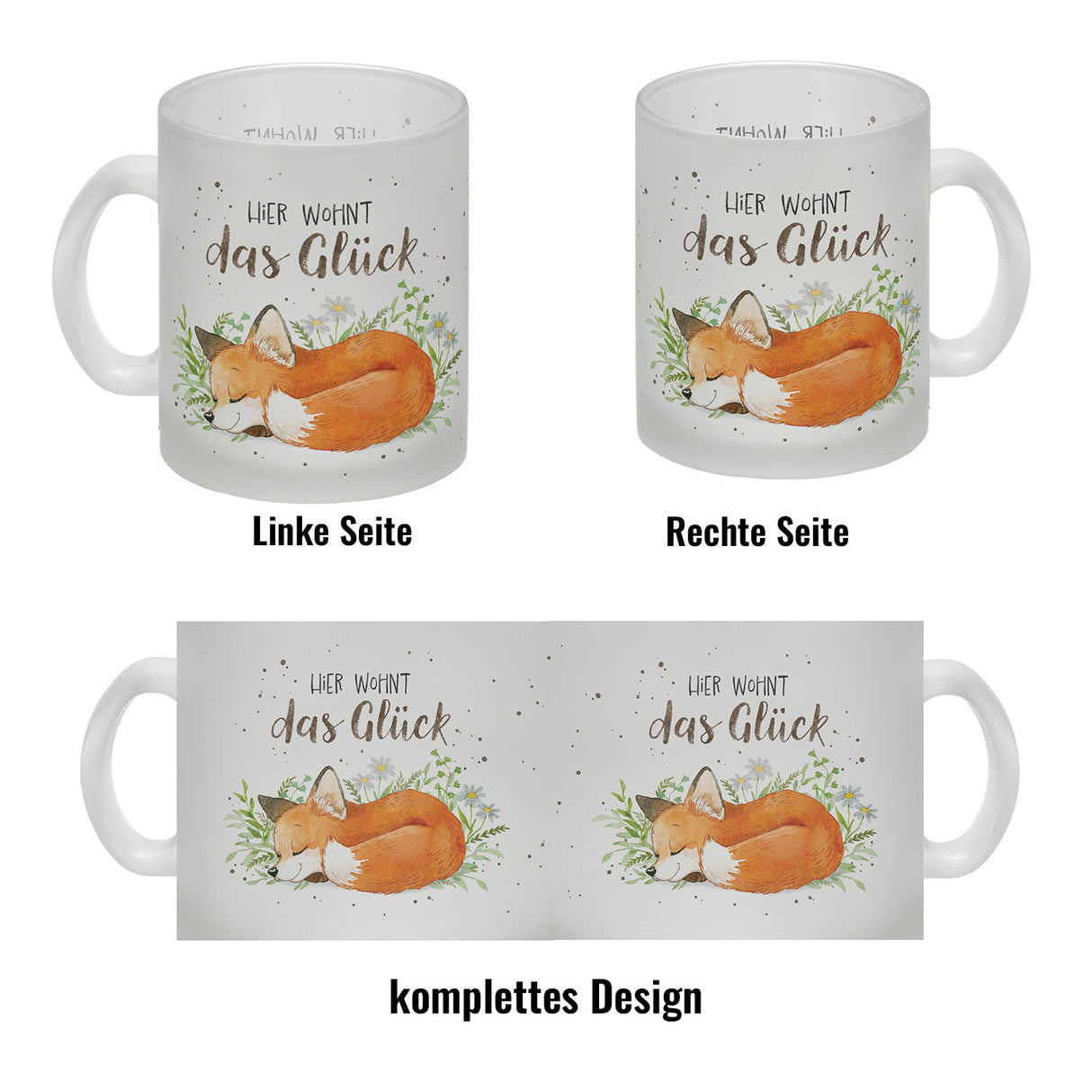 Hier wohnt das Glück Kaffeebecher mit Fuchs im Aquarell-Stil