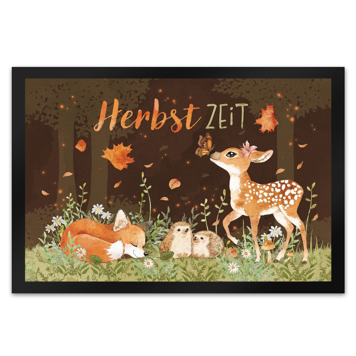 Tier des Waldes Fußmatte in 35x50 cm mit Spruch Herbstzeit