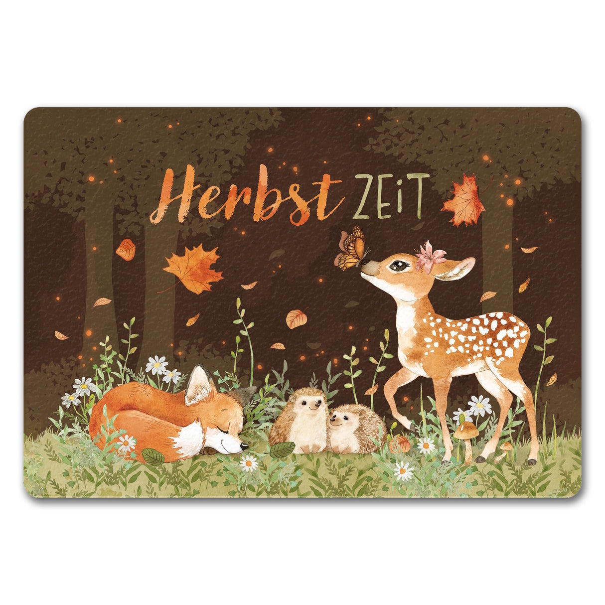 Tier des Waldes Fußmatte in 35x50 cm mit Spruch Herbstzeit