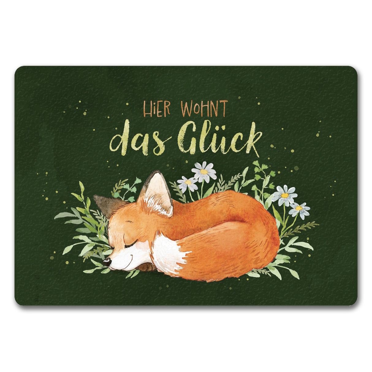 Hier wohnt das Glück Fußmatte in 35x50 cm mit Fuchs im Aquarell-Stil
