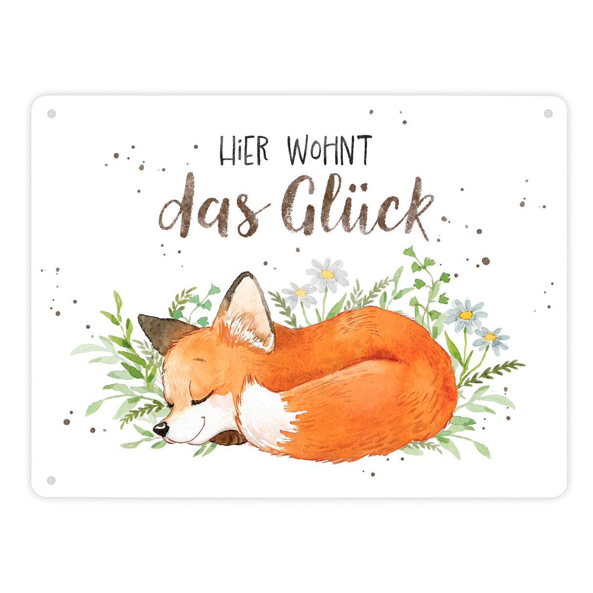 Fuchs Metallschild in 15x20 cm mit Spruch Hier wohnt das Glück