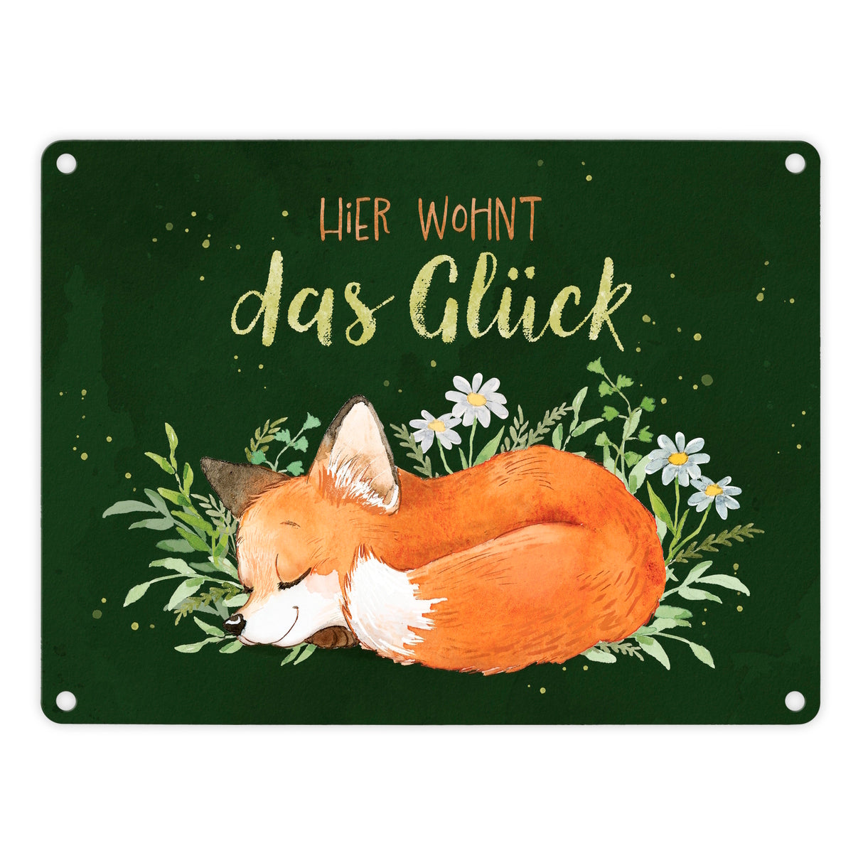 Fuchs Metallschild in 15x20 cm mit Spruch Hier wohnt das Glück