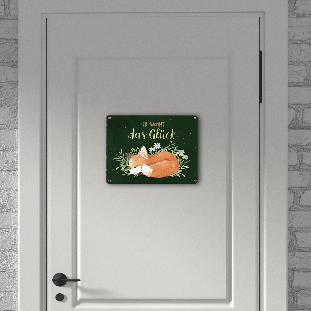 Fuchs Metallschild in 15x20 cm mit Spruch Hier wohnt das Glück