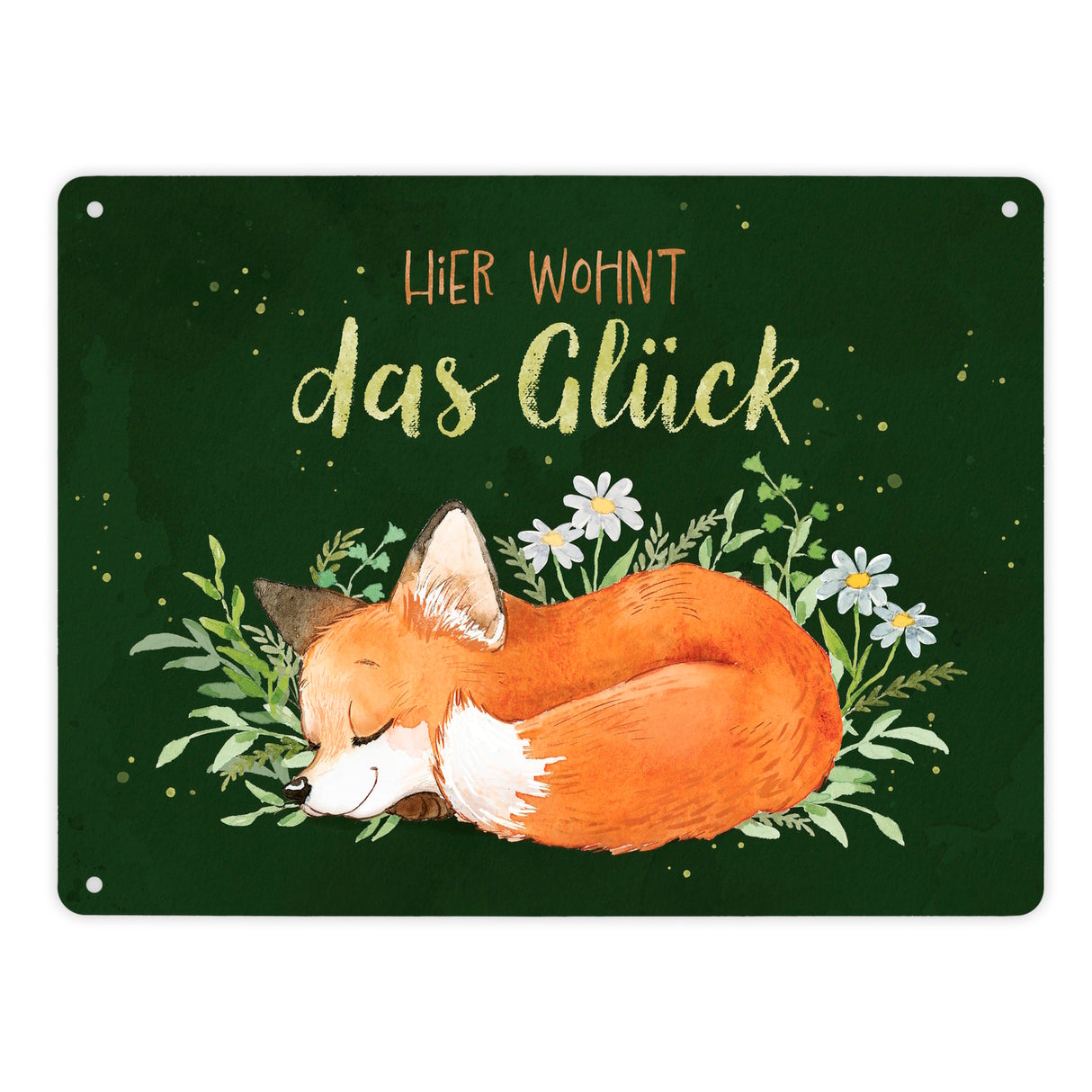 Fuchs Metallschild in 15x20 cm mit Spruch Hier wohnt das Glück