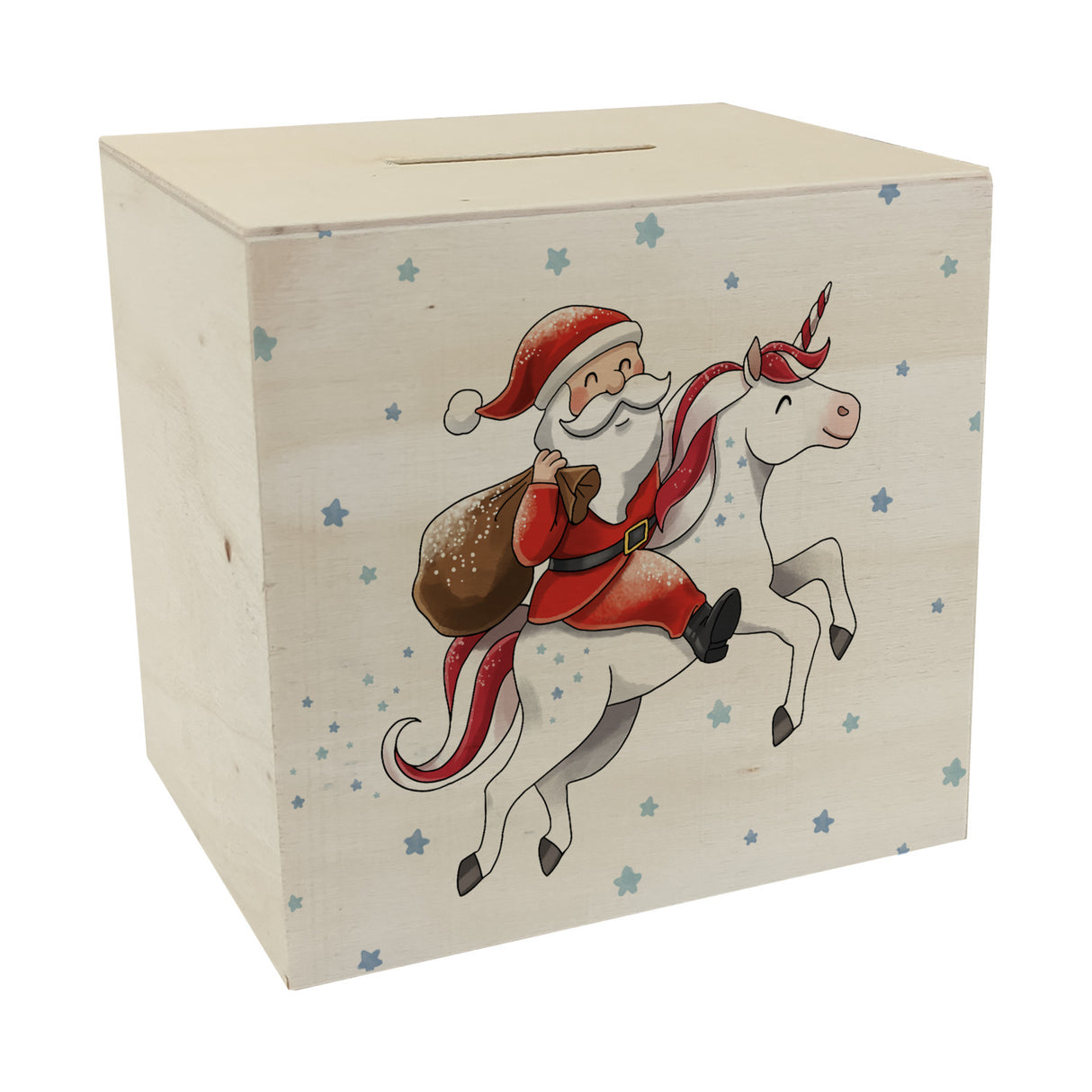 Weihnachtsmann auf Einhorn Spardose