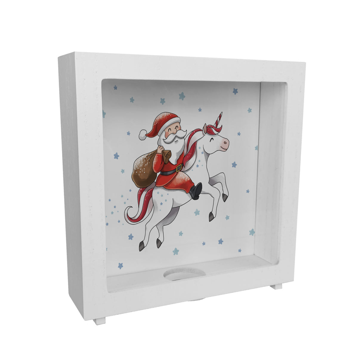 Weihnachtsmann auf Einhorn Spardose