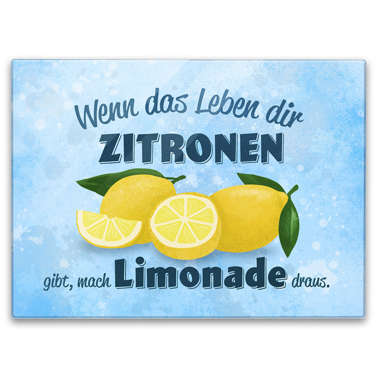 Zitronen Schneidebrett aus Glas mit Spruch mach Limonade draus