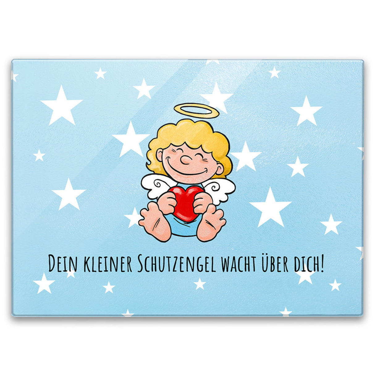 Engel Schneidebrett aus Glas mit Spruch Dein kleiner Schutzengel wacht über Dich