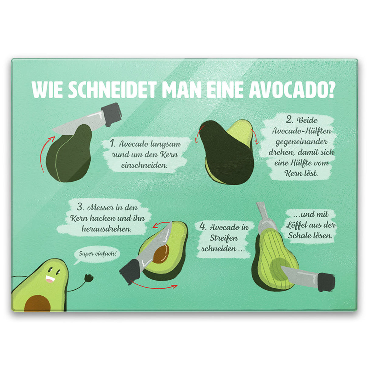 Wie schneidet man eine Avocado Schneidebrett aus Glas mit Anleitung