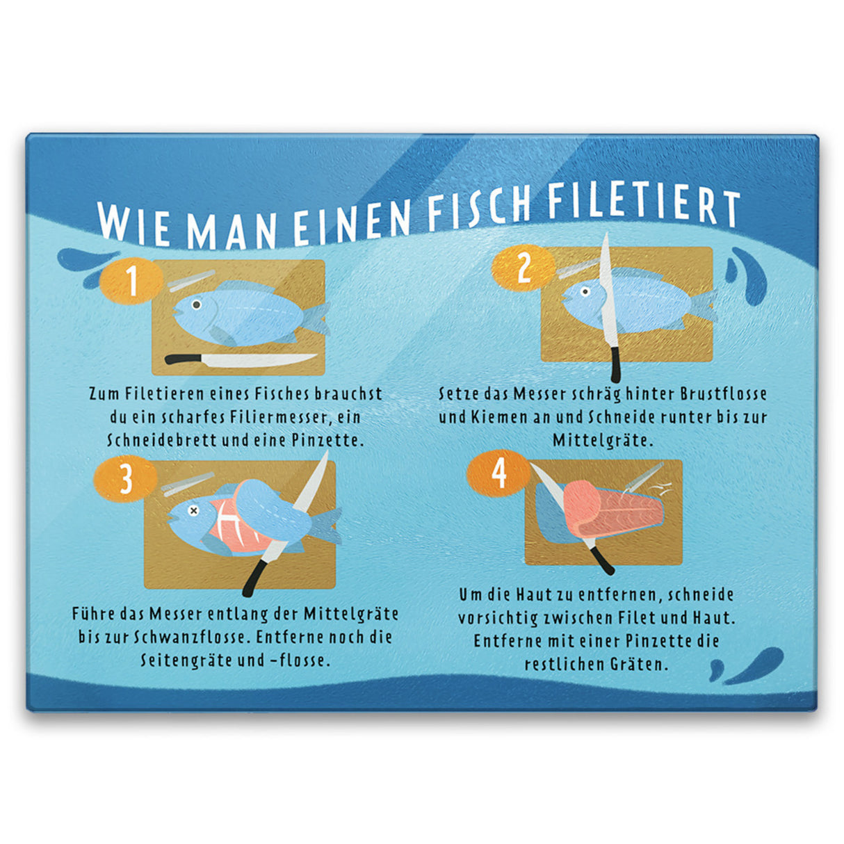 Wie man einen Fisch filetiert Schneidebrett aus Glas mit Anleitung