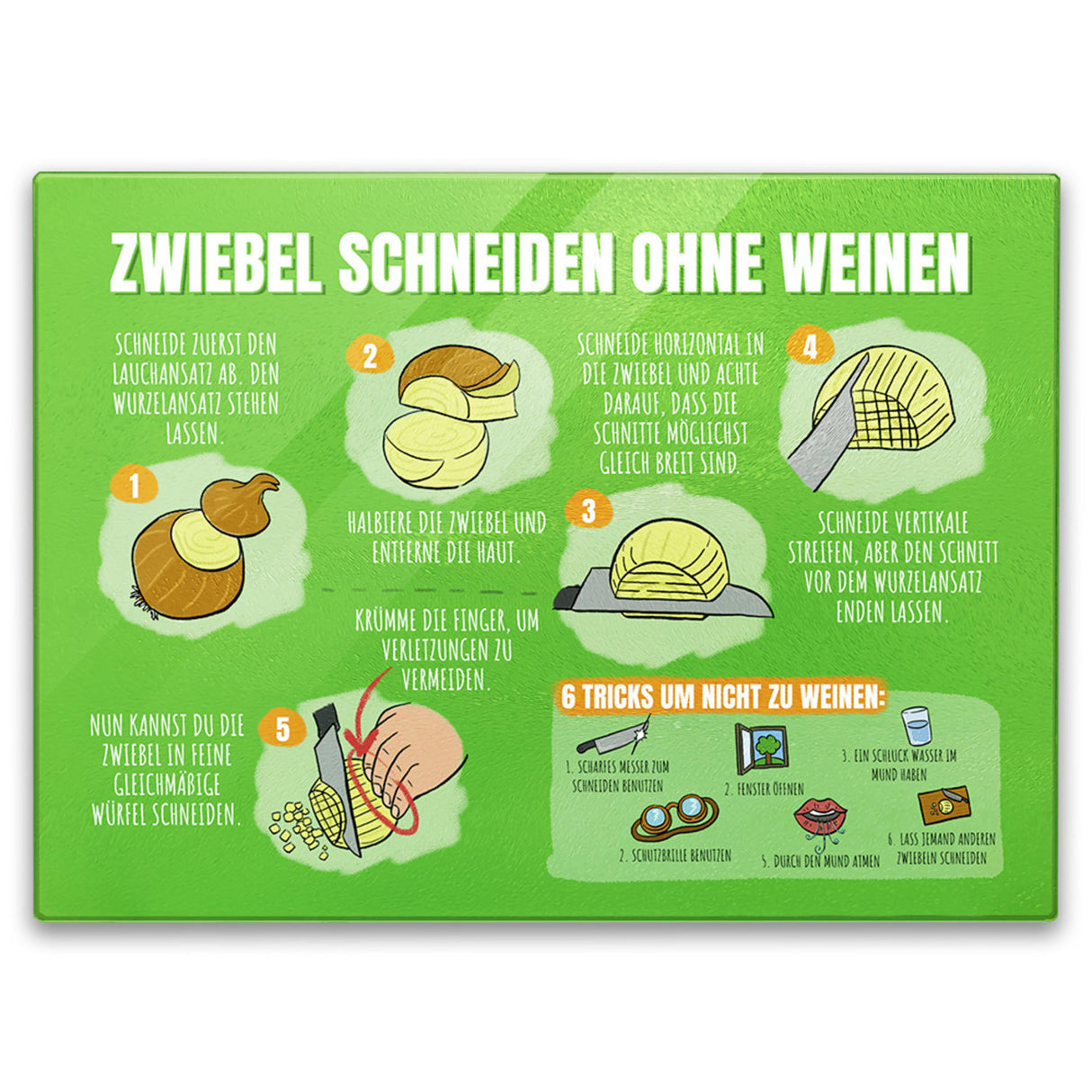 Zwiebel schneiden ohne Weinen Schneidebrett aus Glas mit Anleitung