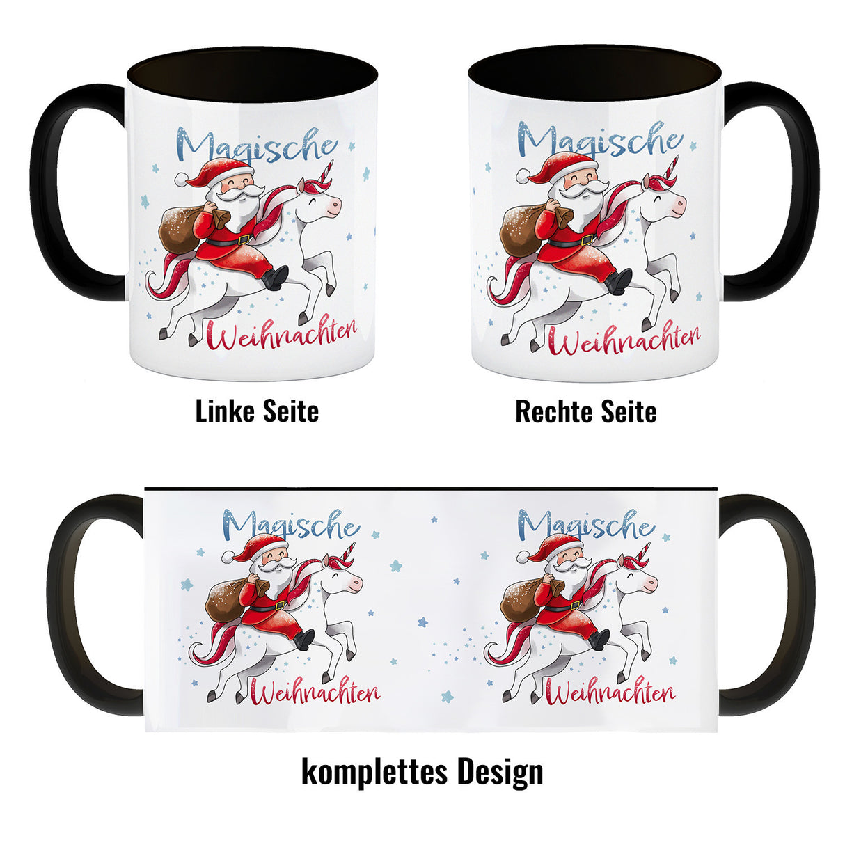 Weihnachtsmann auf Einhorn Kaffeebecher mit Spruch Magische Weihnachten