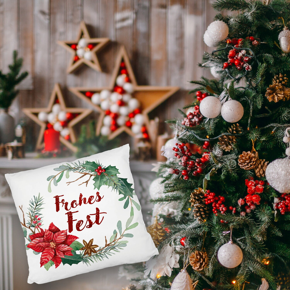 Frohes Fest Weihnachtskranz Kissen
