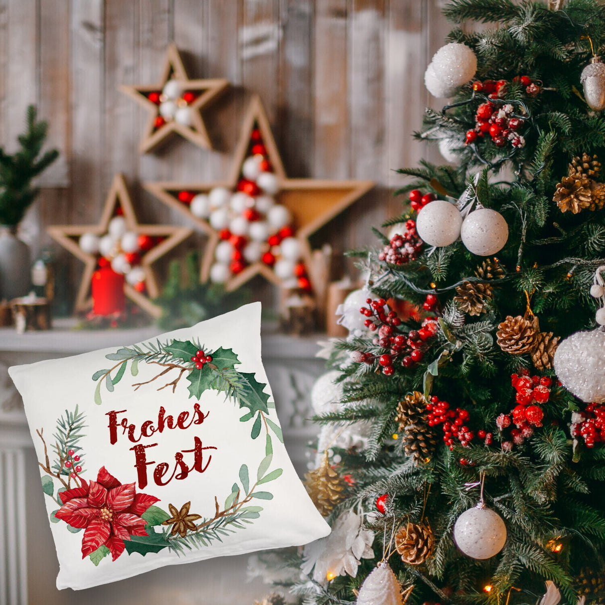 Frohes Fest Weihnachtskranz Kissen