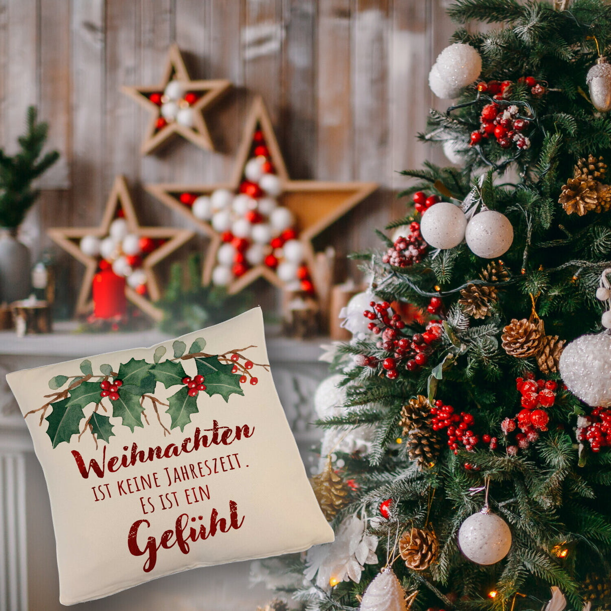 Weihnachten ist ein Gefühl Kissen mit Spruch