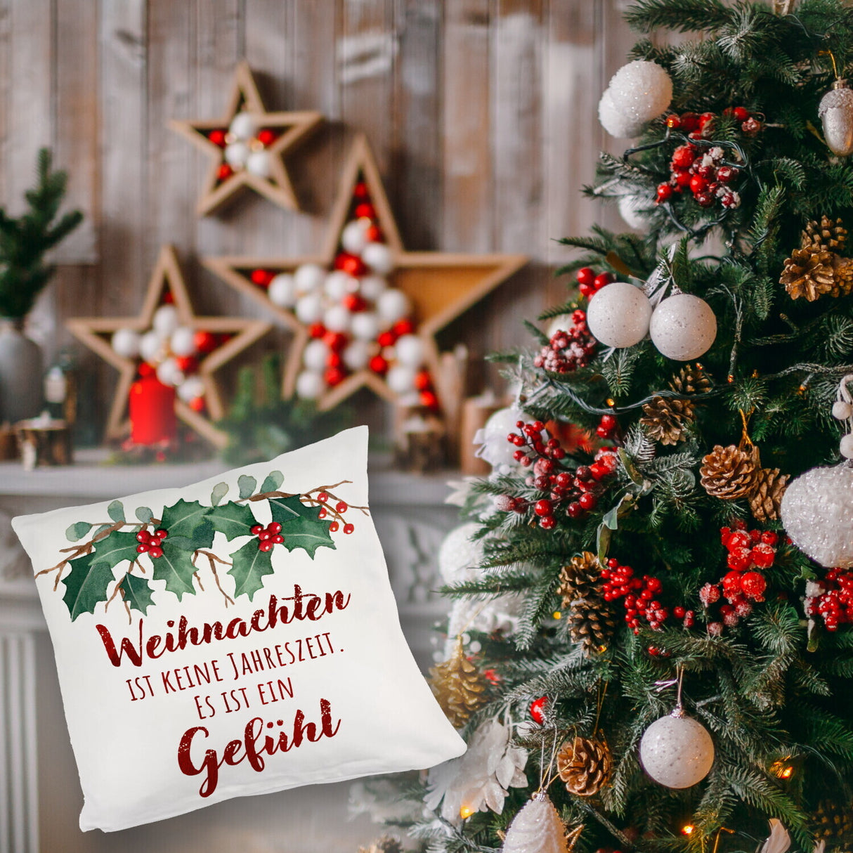 Weihnachten ist ein Gefühl Kissen mit Spruch