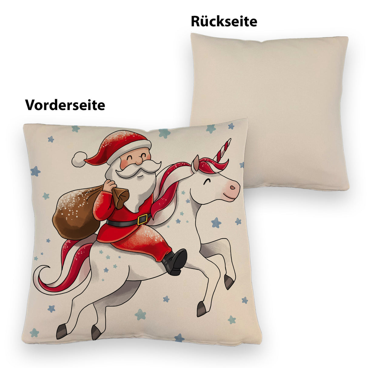 Weihnachtsmann auf Einhorn Kissen